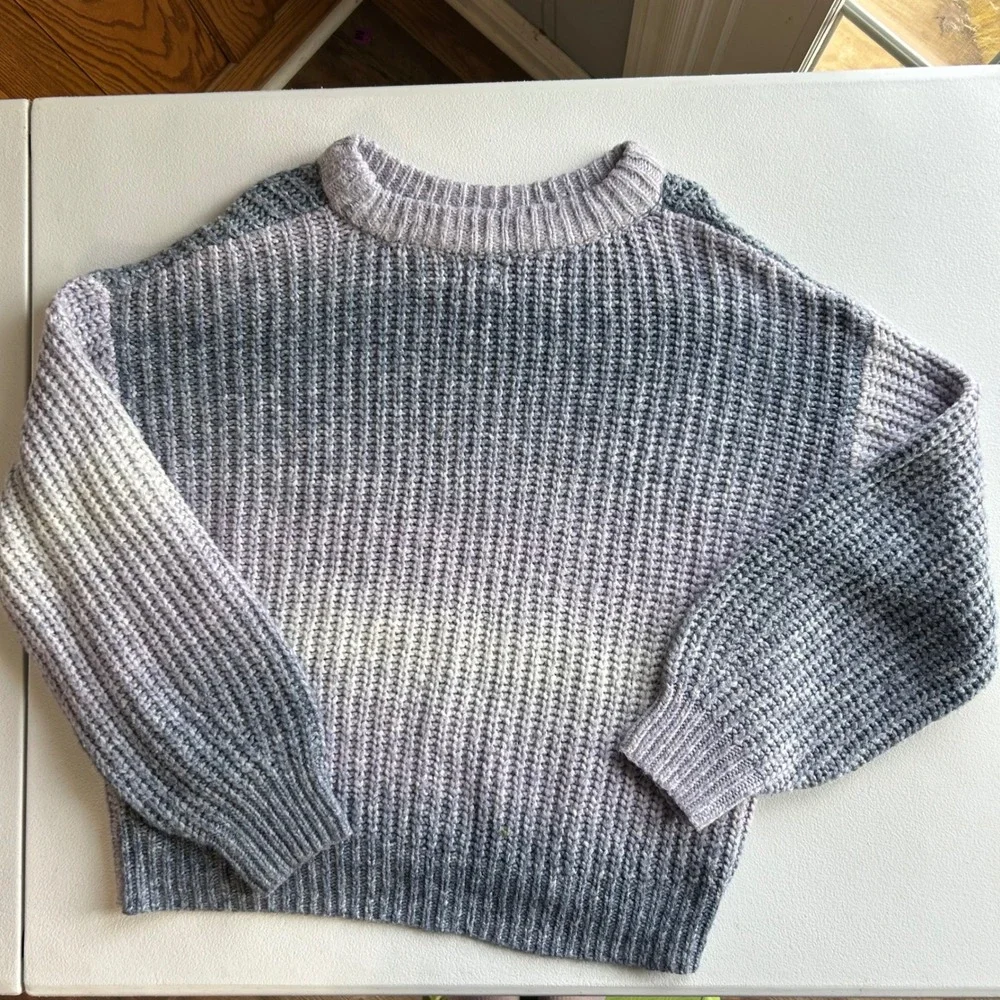 A New Day Ombre Chunky Ribbed‎ Knit Crewneck Sweater Grey Lavender XL